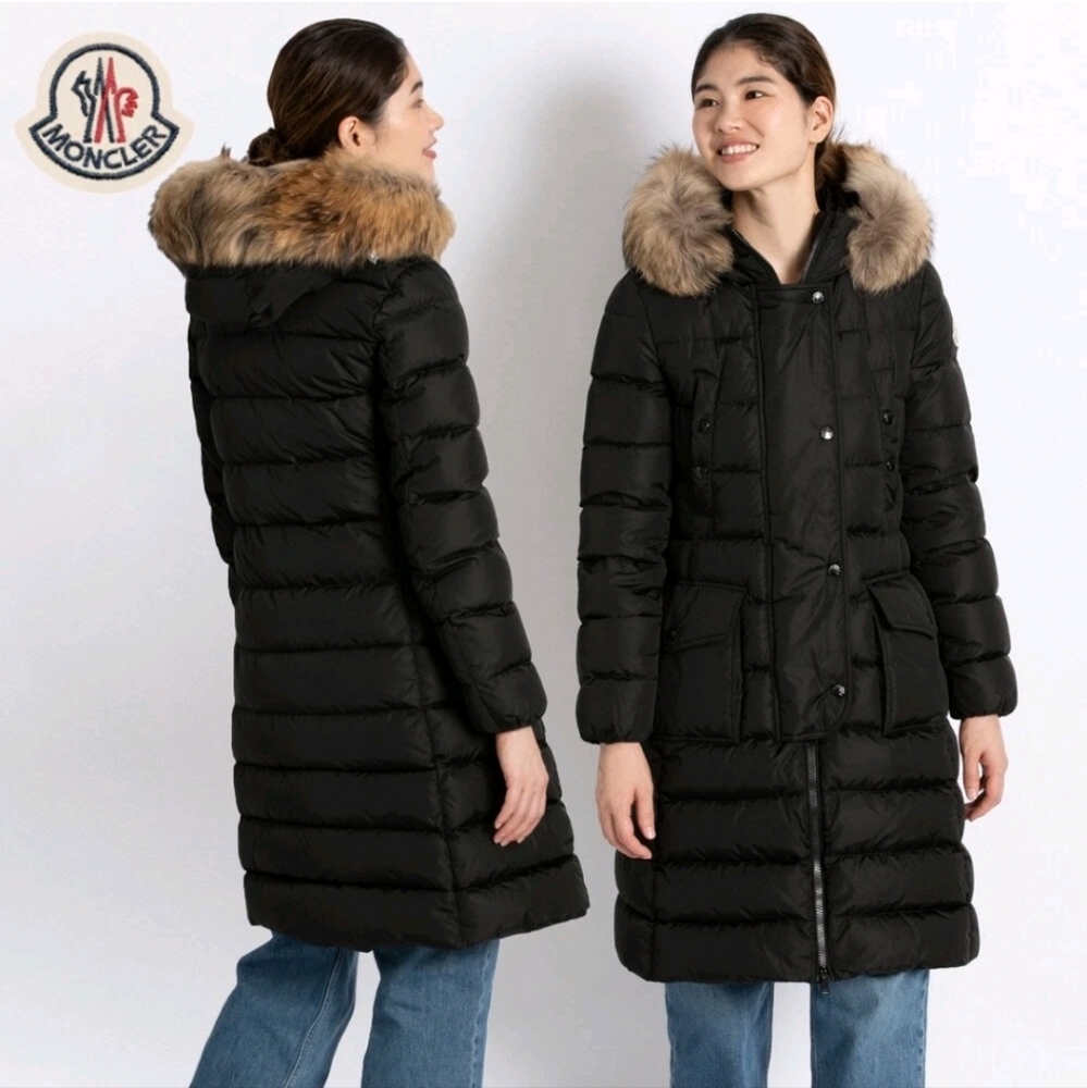 ☃️EUC Authentic Moncler Khloe Down Puffer Coat w/Real Fur Trim Removable Hood, 0